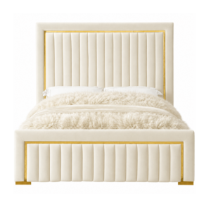 Balmain Cream Velvet Gold King Bed