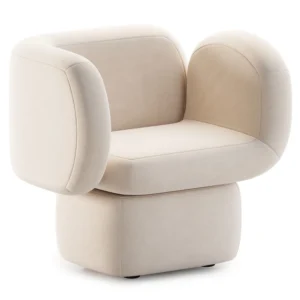 Modern beige plush armchair with curved design