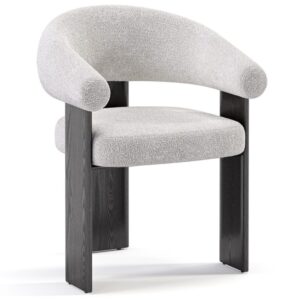 Modern grey armchair with black wooden legs.