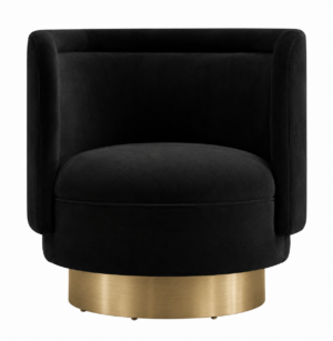 Severene Black Velvet Brass Swivel Chair