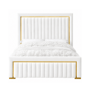 Balmain White Velvet Gold King Bed
