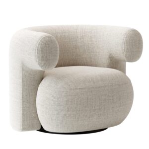 Modern beige upholstered swivel armchair