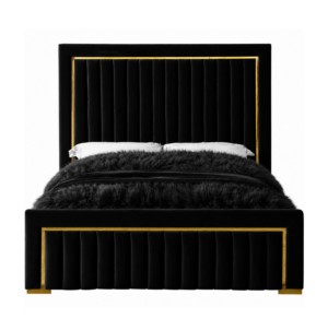 Balmain Black Velvet Gold King Bed