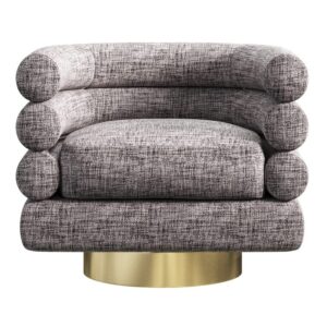 Modern grey armchair with gold base.