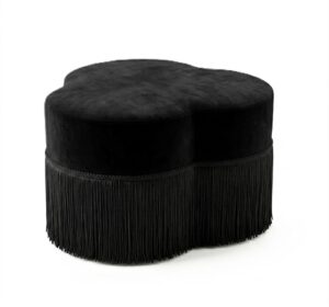 Clover Black Velvet Fringe Accent Stool