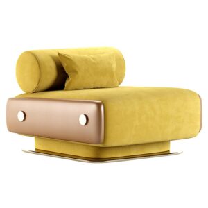 Modern mustard chair with unique backrest design.