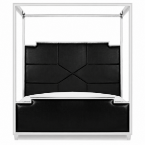 Meridian Black Leather Chrome Canopy Bed