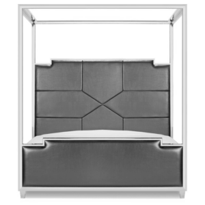 Meridian Grey Leather Chrome Canopy Bed