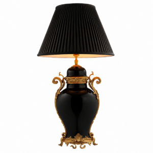 Armando Black Ceramic Brass Temple Lamp with Black Shade 101cm