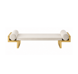 Lourde Ivory Velvet Brass Bench