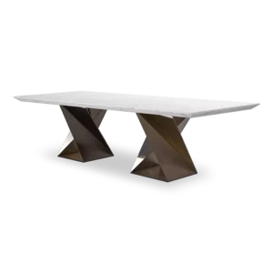 Prisma White Grey Marble Bronze Dining Table