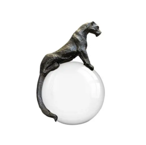 Bronze panther sculpture on white orb.