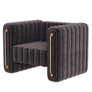 Modern velvet armchair with gold accents