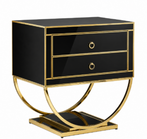 Preston Black Glass Gold Bedside Table