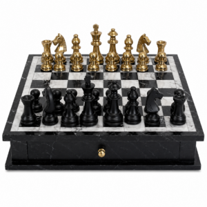 Sebastian Nero Carrara Marble Brass Chess Set