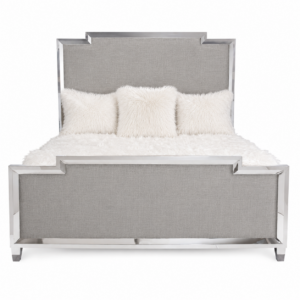 Meridian Light Grey Linen Chrome King Bed