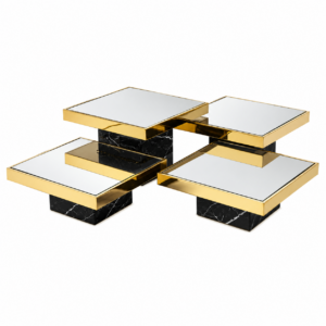 Prive Nero Marble Brass Coffee Table Set