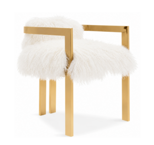 Kingpin White Mongolian Fur Brass Dining Chair