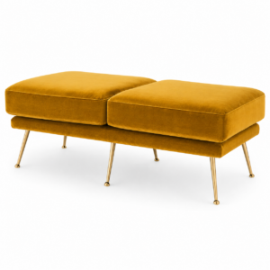 Lindon Mustard Velvet Brass Bench