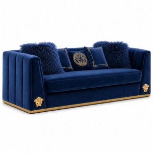 Medusa Blue Velvet Gold Sofa 220cm