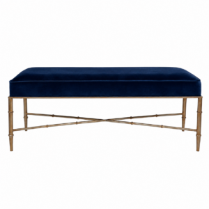 Hacienda Blue Velvet Antique Gold Bench 120cm