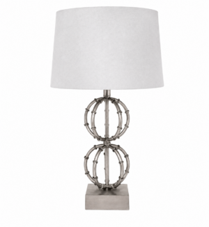Victoria Antique Nickel Table Lamp with White Lamp Shade
