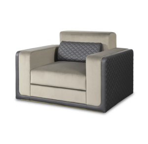 Modern black and beige armchair with cushion.