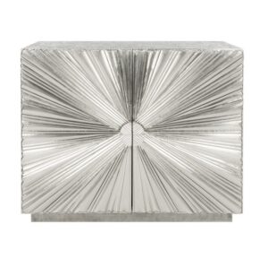 Silver metallic console with radial design pattern.