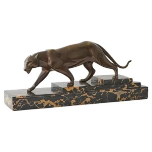 Grand Panther Brass Marble Sculpture