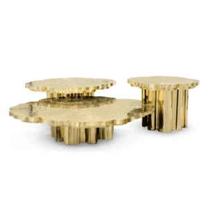 Elegant gold coffee tables set, modern design