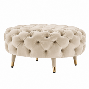 Chesterfield Beige Velvet Brass Ottoman 120cm