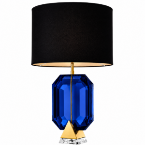 Diamond Sapphire Crystal Gold Lamp with Black Linen Shade