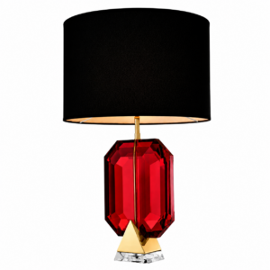 Diamond Red Crystal Gold Lamp with Black Linen Shade
