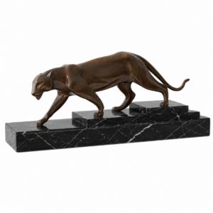 Grand Panther Brass Marble Sculpture