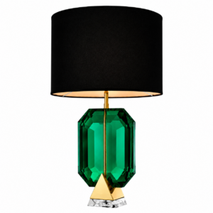 Diamond Emerald Crystal Gold Lamp with Black Linen Shade