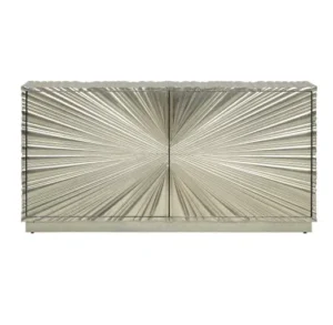 Stylish metallic starburst sideboard with textured design.