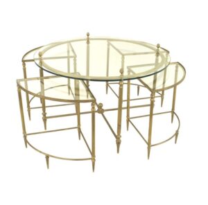 Chamblay Antique Brass Glass Coffee Table Set