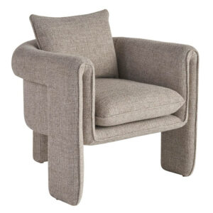Modern grey fabric armchair with cushion.