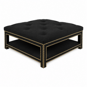 Serena Black Linen Brass Ottoman