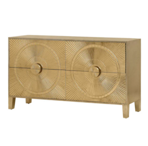Gold textured sideboard with circular patterns.