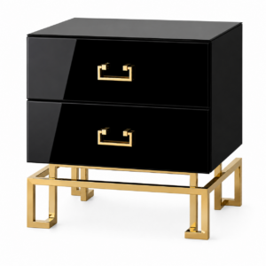 Santorini Black Glass Brass Bedside Table