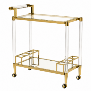 Beverley Lucite Brass Mirror Bar Cart