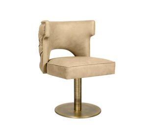 Begere Beige Leather Brass Swivel Dining Chair