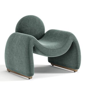 Modern green armchair with unique curved design