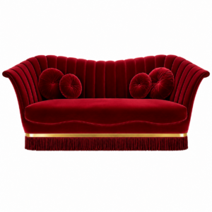 Sevilliana Rouge Velvet Brass Fringe Sofa 245cm