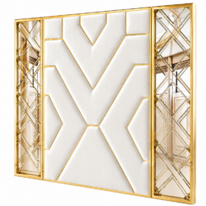 Skyscraper White Velvet Gold Mirror King Headboard