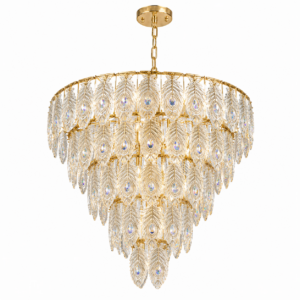 Peacock Crystal Brass Large Chandelier
