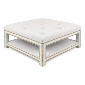 Serena White Linen Brass Ottoman
