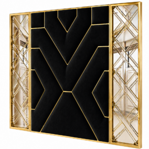 Skyscraper Black Velvet Gold Mirror King Headboard