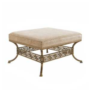 Gianni Cream Leather Antique Gold Square Ottoman